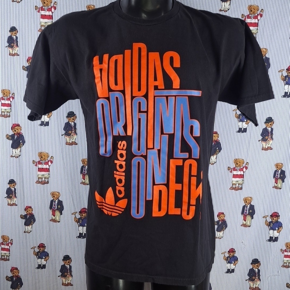Adidas Originals spell out big graphic LG black & orange casual skater t-shirt